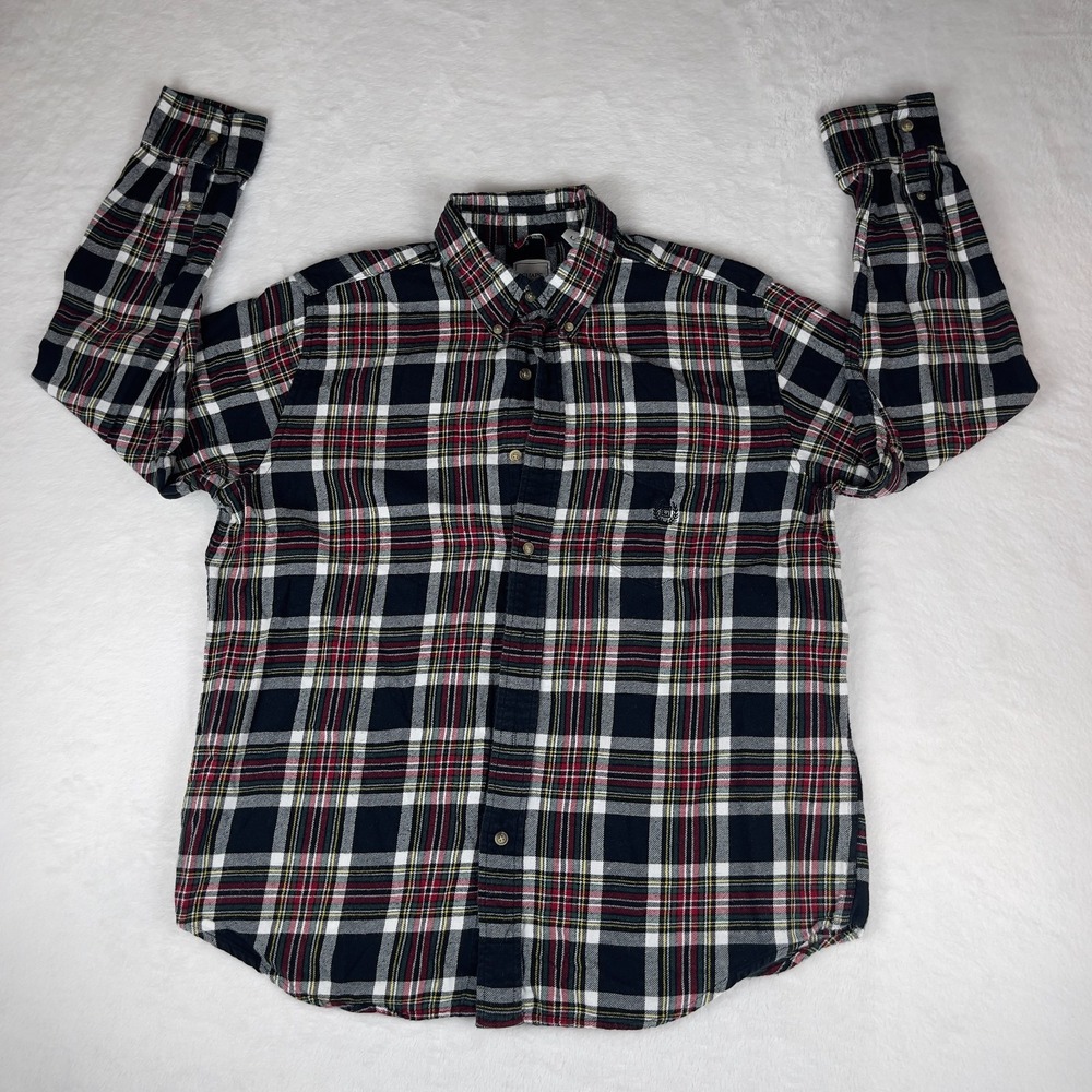 Chaps Flannel Shirt Men Large Multi Plaid Single Chest Pocket Collar Button Down